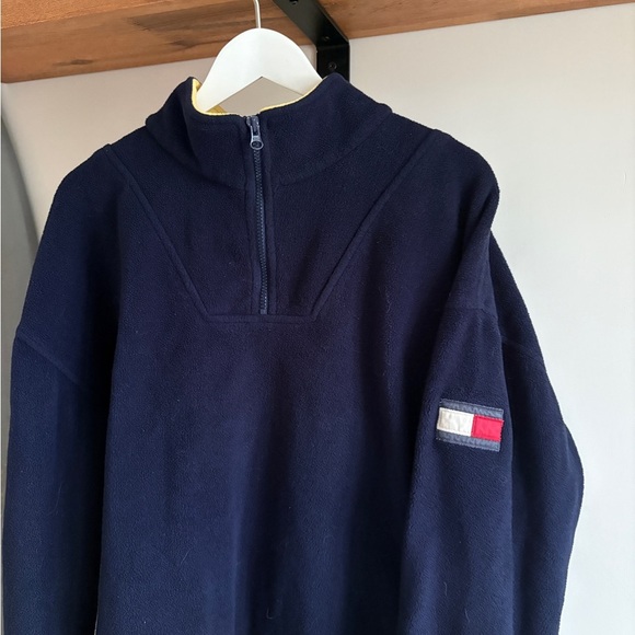Vintage TOMMY HILFIGHER quarter zip up fleece Backprint embroided XL - Picture 3 of 4